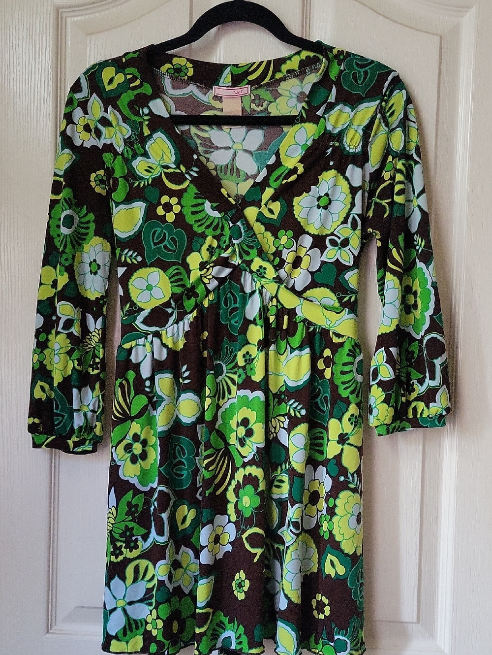Green & Brown Floral Empire Waist Dress